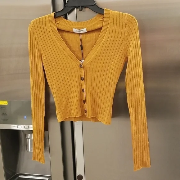 💕NAADAM💕 Ribbed Cropped Cardigan Silk Cashmere Blend ~ Gold XS NWT